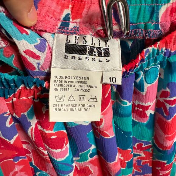 Vintage Leslie Fay Sz 10 Pleated A Line Midi Swing Skirt Red Floral Full Length - Picture 8 of 8